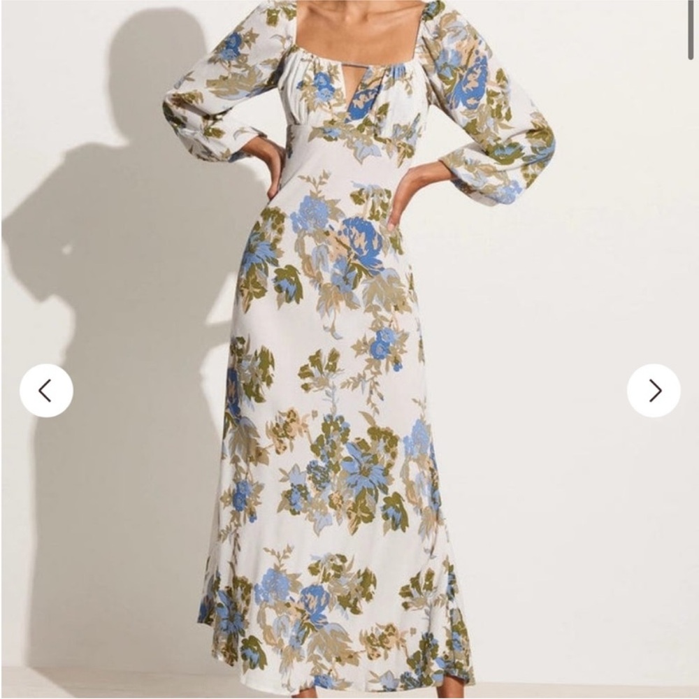 Faithfull the Brand Benedita Midi Dress Escala Floral Ivory Size Large